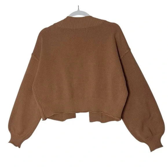 Anthropologie Flat White Crop Cardigan Women's Sweater Waffle One Size - Picture 3 of 9